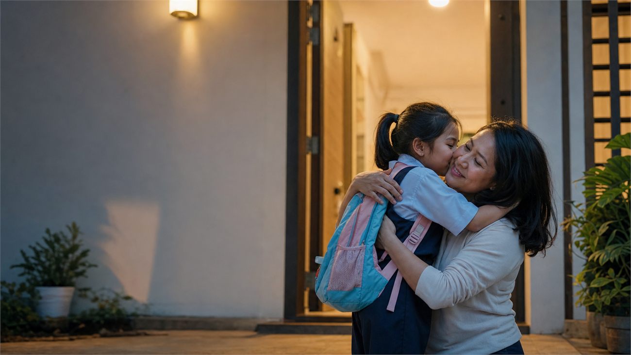 Mother welcoming her daughter home